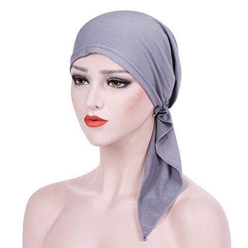 DancMolly Summer Chemo Scarf Lightweight Silky Beanie Ruffle Cap Cancer Headwear for Womens (Black+Grey) - Image 4