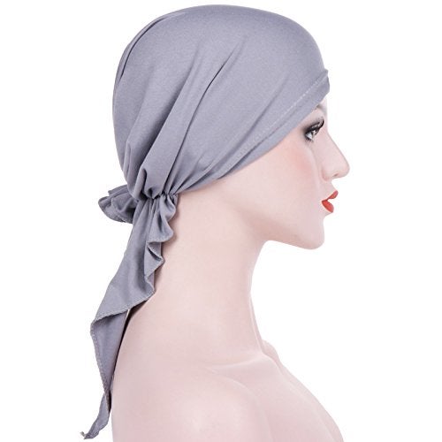 DancMolly Summer Chemo Scarf Lightweight Silky Beanie Ruffle Cap Cancer Headwear for Womens (Black+Grey) - Image 5