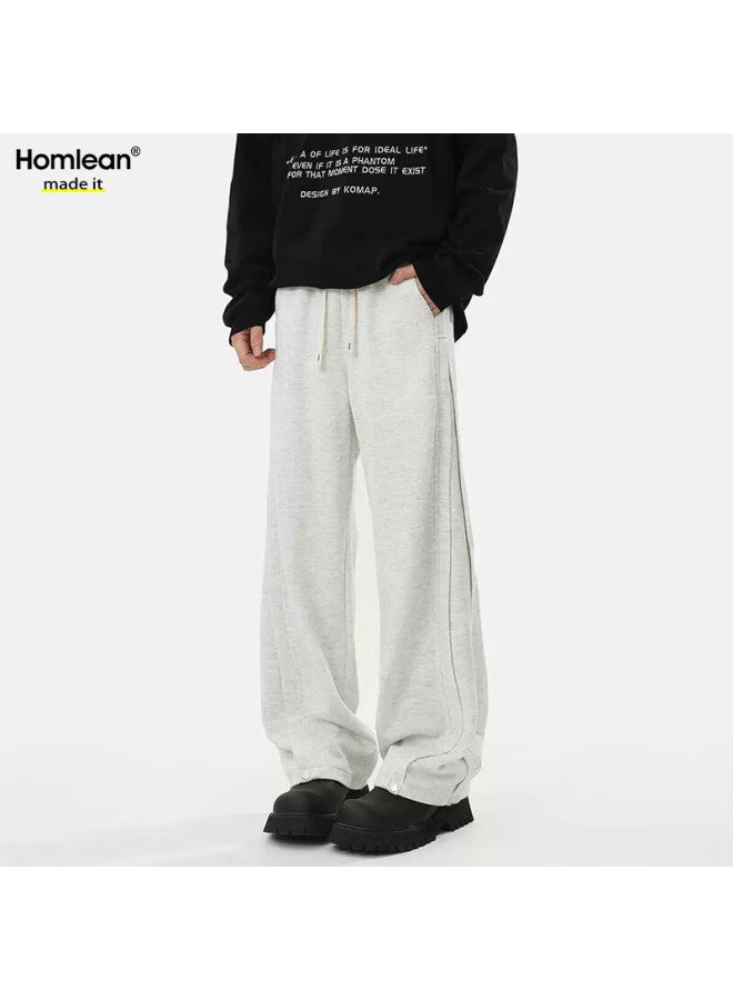 Homlean American Style Streetwear Casual Pants Men Summer Heavyweight Loose Straight Wide Leg Overalls Jc03 White Flower Gray 4XL - Image 1