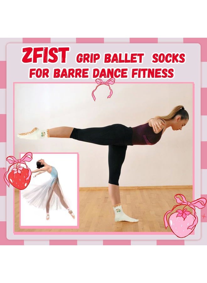 ZFiSt Pilates Socks with Grips for Women,4Pairs Ruffle Yoga Sock Cute Cotton Grippy Socks for Barre Workout Non Slip 5-10in, 4bear, One size - Image 5