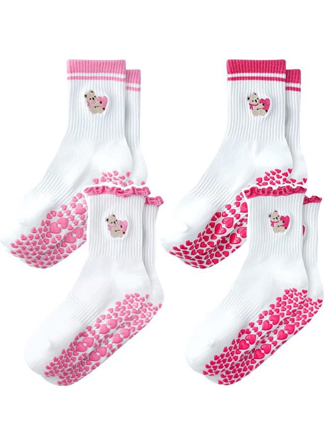 ZFiSt Pilates Socks with Grips for Women,4Pairs Ruffle Yoga Sock Cute Cotton Grippy Socks for Barre Workout Non Slip 5-10in, 4bear, One size - Image 1