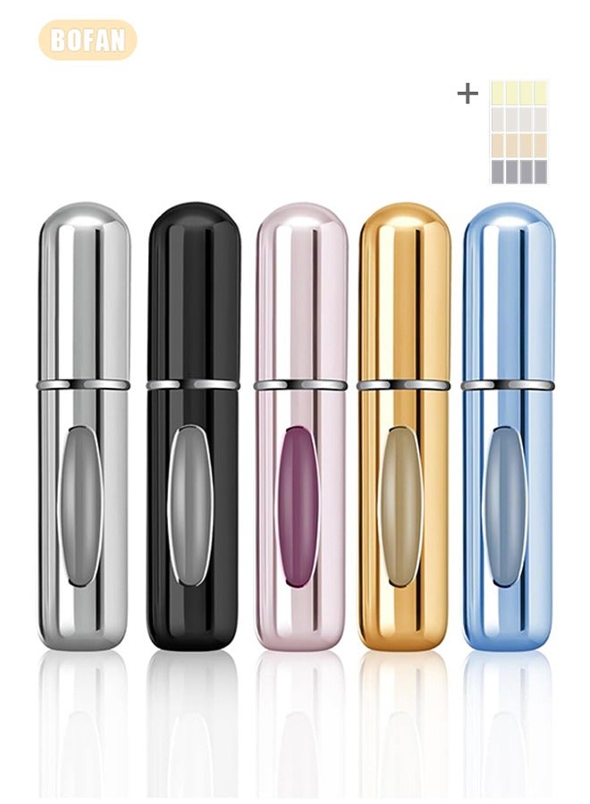 بوفان زجاجة عطر صغيرة قابلة لإعادة التعبئة سعة 5 مل - 5 قطع، بخاخ صغير محمول قابل لإعادة التعبئة، صندوق مضخة عطر، زجاجة رذاذ عطر مع ملصق DIY - Image 1
