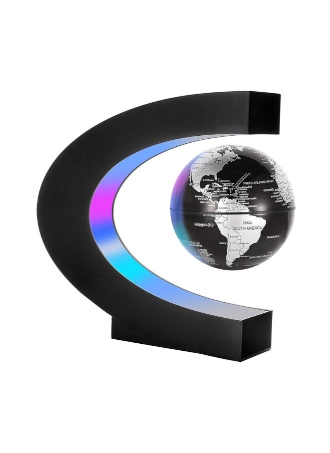 Gresus - Magnetic Levitation Floating World Map Globe with C Shape Base, Floating Globe with LED Lights, Great Fathers Students Teacher Business Boyfriend Birthday Gift for Desk Decoration ï¼ˆBlack) - Image 1