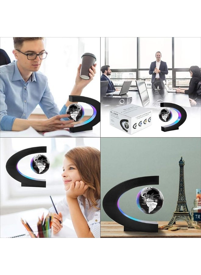 Gresus - Magnetic Levitation Floating World Map Globe with C Shape Base, Floating Globe with LED Lights, Great Fathers Students Teacher Business Boyfriend Birthday Gift for Desk Decoration ï¼ˆBlack) - Image 1
