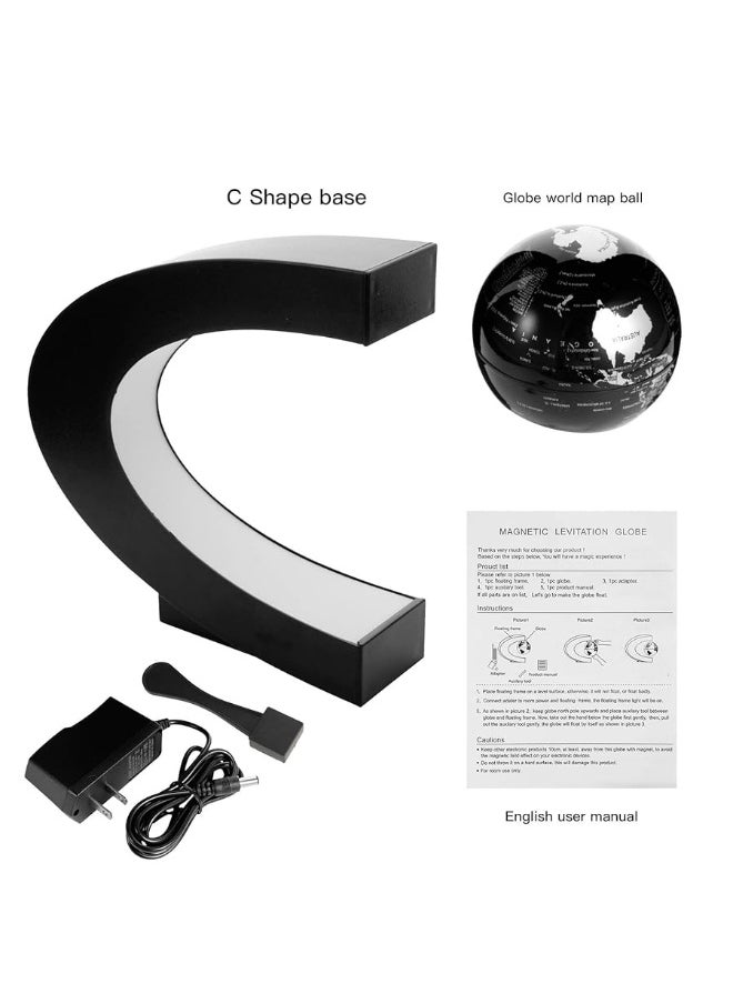 Gresus - Magnetic Levitation Floating World Map Globe with C Shape Base, Floating Globe with LED Lights, Great Fathers Students Teacher Business Boyfriend Birthday Gift for Desk Decoration ï¼ˆBlack) - Image 1