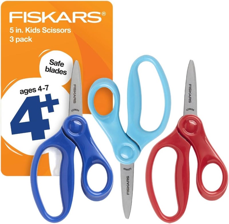 Fiskars 5 PointedTip Scissors for Kids 47 3Pack  Scissors for School or Crafting  Back to School Supplies  Red Blue Turquoise - Image 1