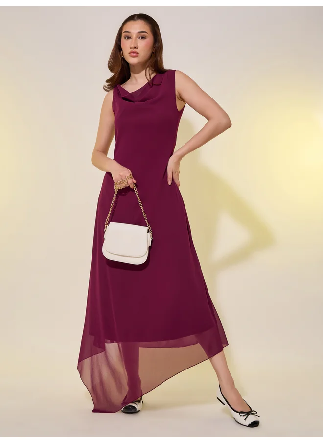تايك تو Take Two Solid Cowl Neck A-Line Midi Dress