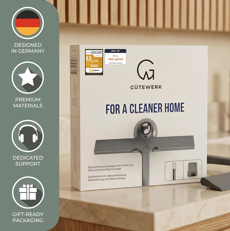 GÜTEWERK ممسحة استحمام Gütewerk، ممسحة سيليكون للاستحمام، ممسحة صحية للحمام، شاشة الاستحمام والنافذة، إكسسوارات الحمام، ممسحة استحمام 23 سم مع حامل، بدون حفر - Image 5