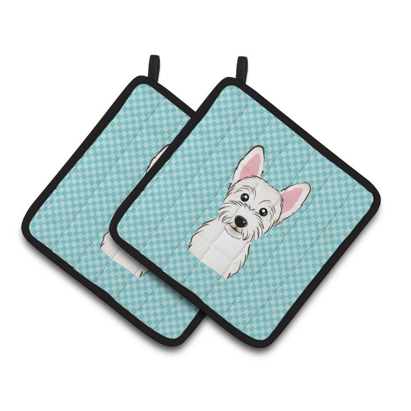 Caroline's Treasures ""Caroline's Treasures Checkerboard Blue Westie Pair of Pot Holders BB1164PTHD  7.5HX7.5W  Multicolor"" 