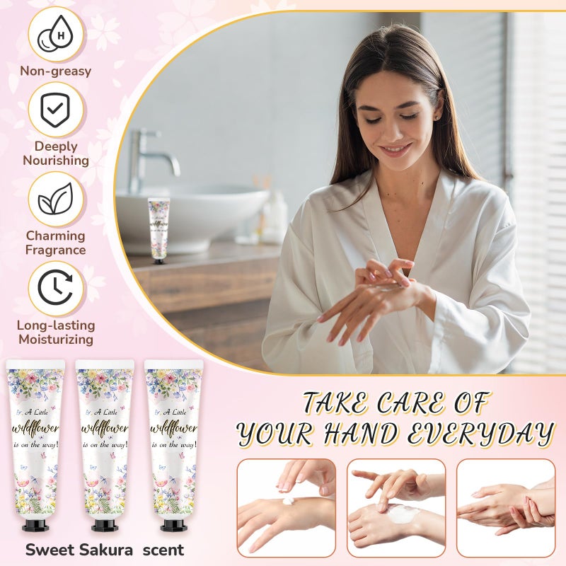 Swiffen 48 Sets a Little flower Is on The Way Baby Shower Hand Cream Bulk Baby Shower Favors Gifts Bridal Thank You Hand Cream for Guests Travel Size Lotion with Organza Bags - Image 4