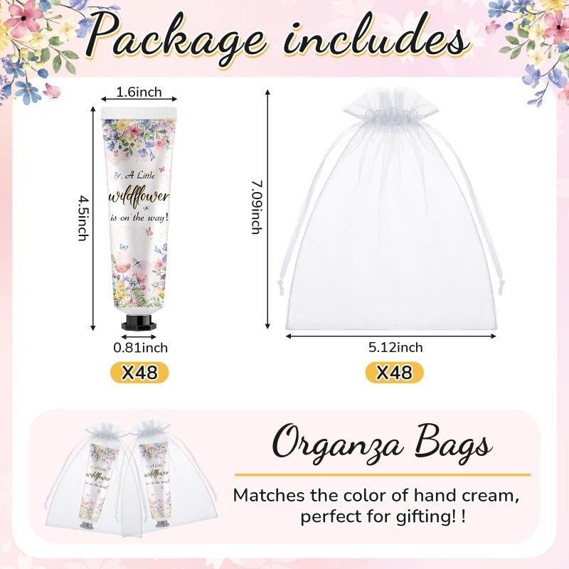 Swiffen 48 Sets a Little flower Is on The Way Baby Shower Hand Cream Bulk Baby Shower Favors Gifts Bridal Thank You Hand Cream for Guests Travel Size Lotion with Organza Bags - Image 2
