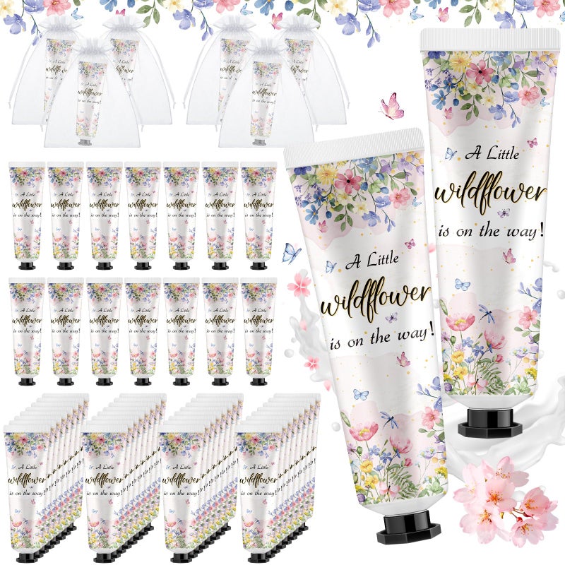 Swiffen 48 Sets a Little flower Is on The Way Baby Shower Hand Cream Bulk Baby Shower Favors Gifts Bridal Thank You Hand Cream for Guests Travel Size Lotion with Organza Bags - Image 1