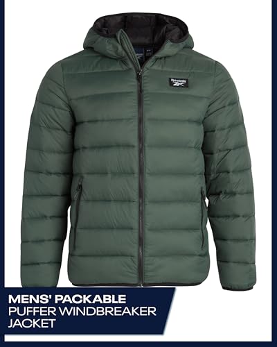 Reebok Mens Puffer Jacket - Lightweight Quilted Glacier Shield Plus Size Puffer Jackets for Men - Insulated Mens Winter Coats, Size 5X-Large, Olive - Image 2