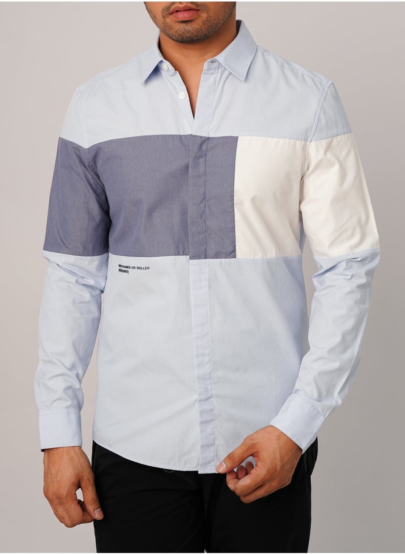 JACK & JONES - Men's Contras Panel Design Button Down Shirt in Sky - Image 1
