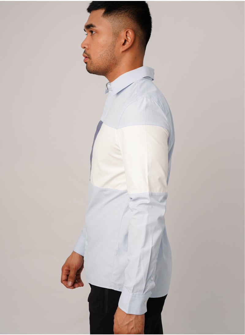 JACK & JONES - Men's Contras Panel Design Button Down Shirt in Sky - Image 1