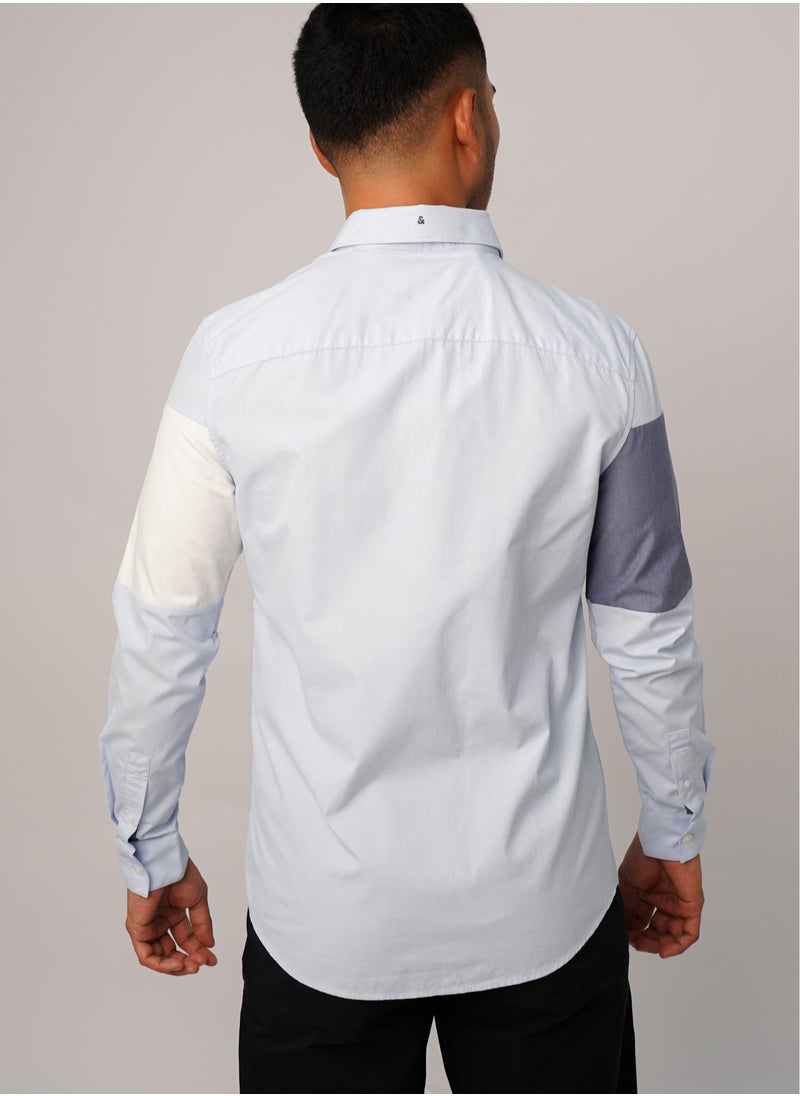 JACK & JONES - Men's Contras Panel Design Button Down Shirt in Sky - Image 1
