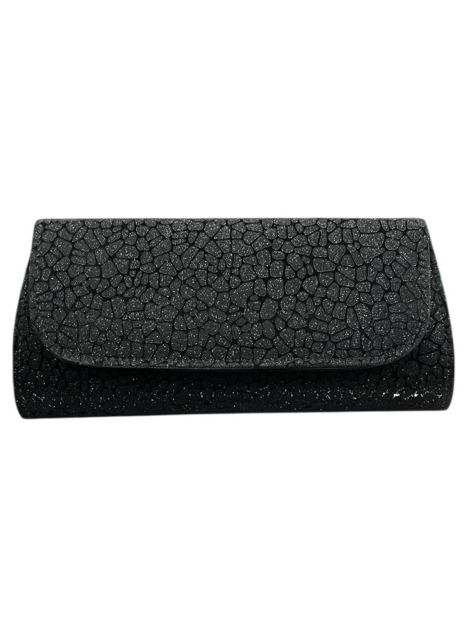 Elegant Women Soiree Handbag Shiny Design Chain Shoulder Strap Evening Bag black - Image 1