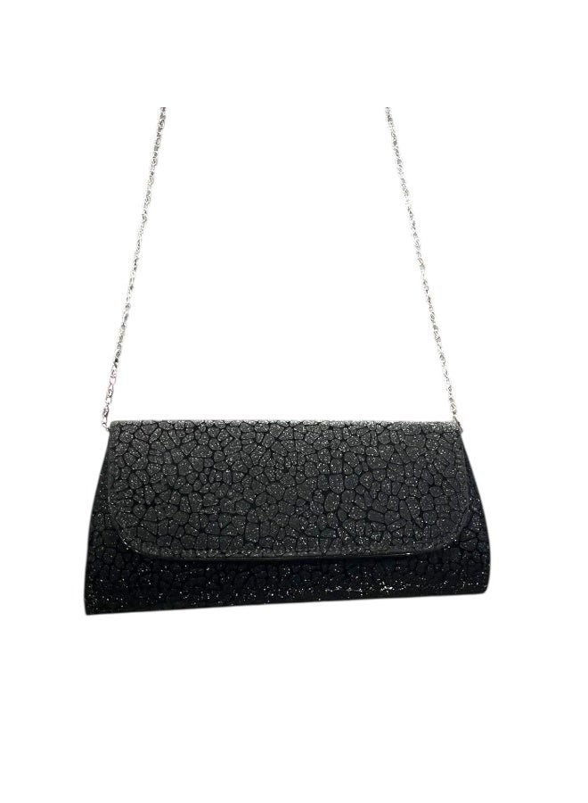 Elegant Women Soiree Handbag Shiny Design Chain Shoulder Strap Evening Bag black - Image 2
