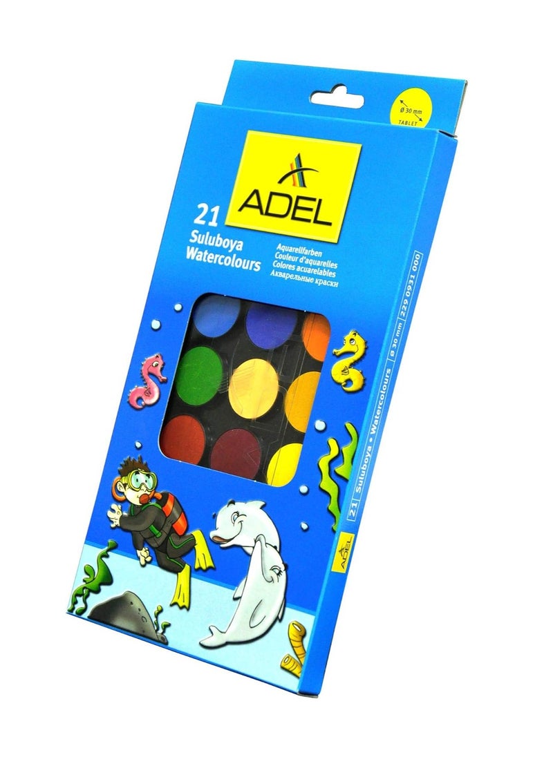 Adel Adel Water Color 30 mm, Pack of 21 Colors with Brush - ALWC2290931000  - Image 3