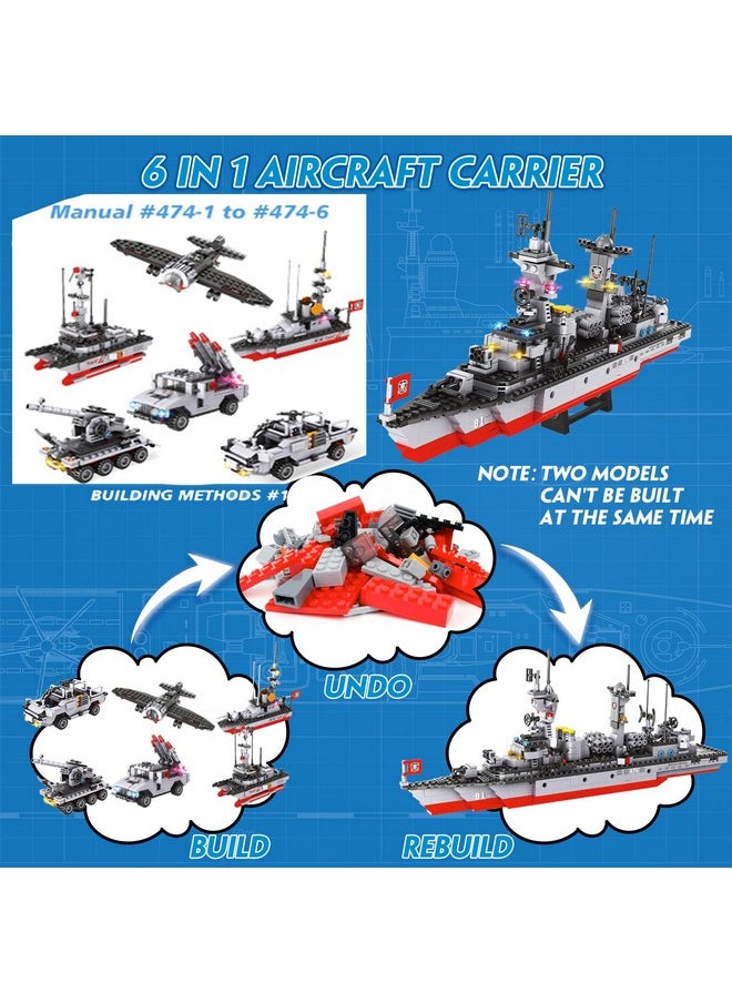 EP EXERCISE N PLAY 1296 Pieces Aircraft Carrier Building Blocks Set, Military Warship Battleship Building kit with Airplane, Patrol Boat, Army Car, Tank, Creative Roleplay Ship Gift Toys for Kids Boys Girls 6-12 Years  - Image 5
