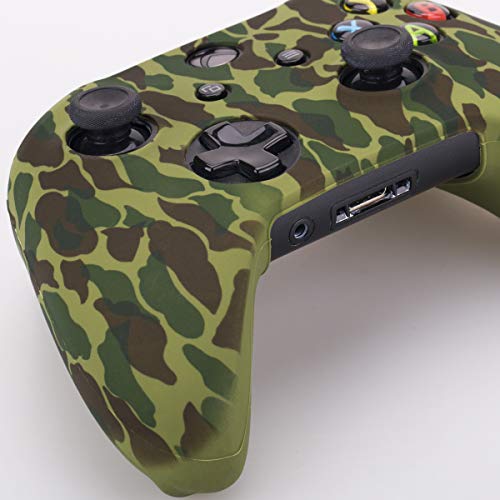 YoRHa Water Transfer Printing Camouflage Silicone Cover Skin Case for Microsoft Xbox One X & Xbox One S Controller x 1(Forest) with PRO Thumb Grips x 8 - Image 3