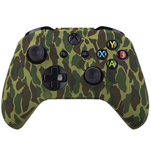 YoRHa Water Transfer Printing Camouflage Silicone Cover Skin Case for Microsoft Xbox One X & Xbox One S Controller x 1(Forest) with PRO Thumb Grips x 8 - Image 2