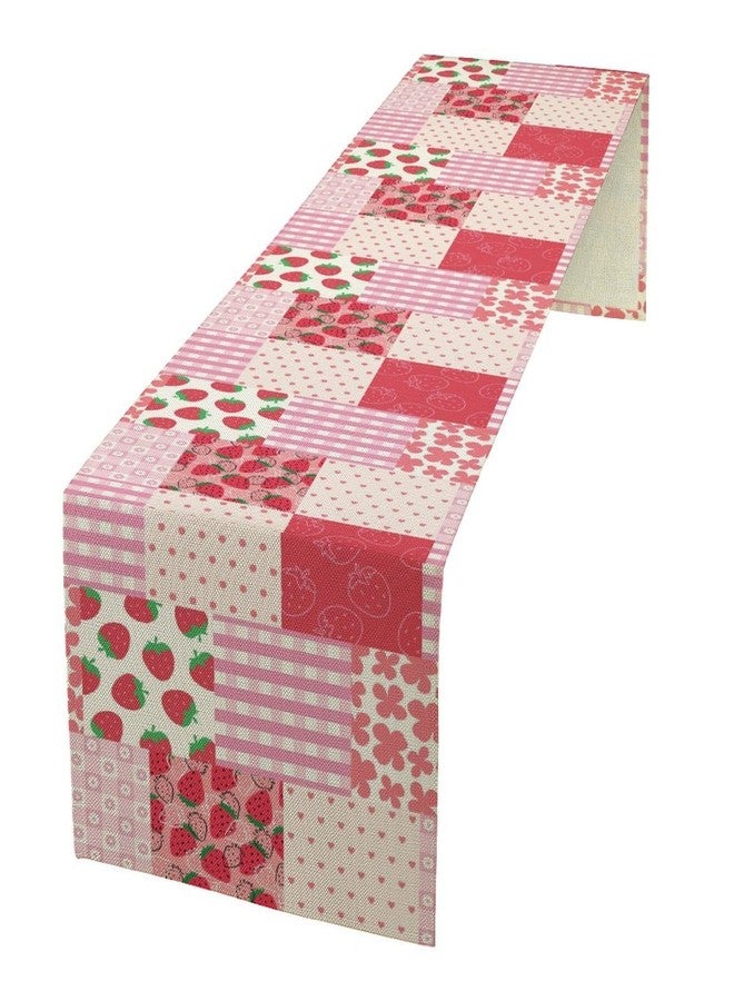 KANEPE Strawberry Table Runner Patchwork Pink Strawberry Floral Stripe Heart Decor for Indoor Outdoor Party Dinner Festival Farmhouse Holiday Dining Room Home Kitchen Restaurant Cafe, 13x36in - Image 1