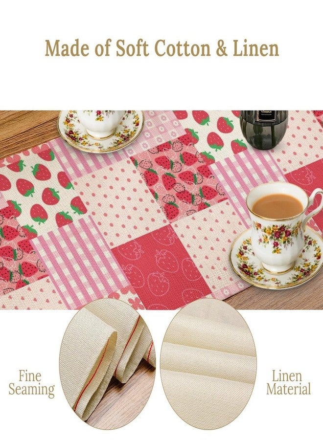 KANEPE Strawberry Table Runner Patchwork Pink Strawberry Floral Stripe Heart Decor for Indoor Outdoor Party Dinner Festival Farmhouse Holiday Dining Room Home Kitchen Restaurant Cafe, 13x36in - Image 4