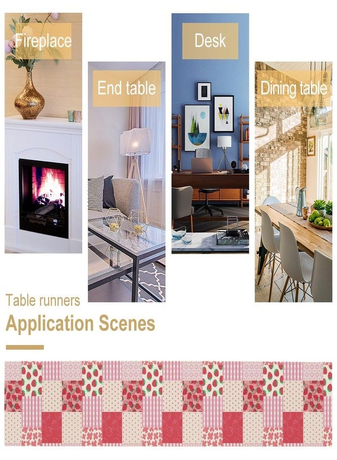 KANEPE Strawberry Table Runner Patchwork Pink Strawberry Floral Stripe Heart Decor for Indoor Outdoor Party Dinner Festival Farmhouse Holiday Dining Room Home Kitchen Restaurant Cafe, 13x36in - Image 5