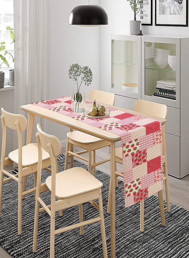 KANEPE Strawberry Table Runner Patchwork Pink Strawberry Floral Stripe Heart Decor for Indoor Outdoor Party Dinner Festival Farmhouse Holiday Dining Room Home Kitchen Restaurant Cafe, 13x36in - Image 2