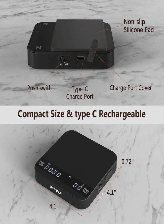 ERAVSOW Coffee Scale with Auto Timing, Mini Rechargeable Espresso Scale with Timer, 2kg/0.1g High Precision Scale for Espresso and Pour-Over Coffee with Brewing Assist Modes - Image 2