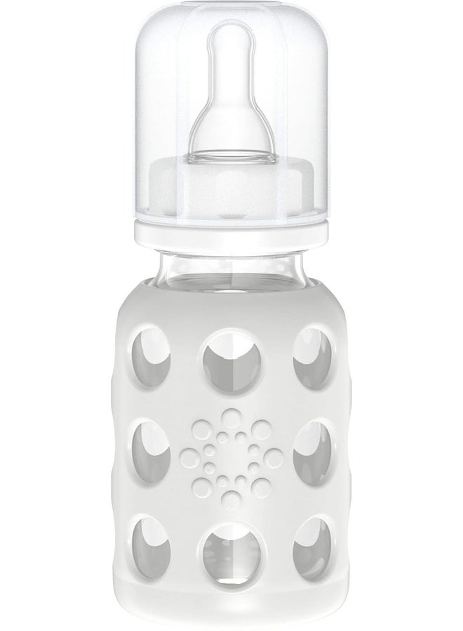 Lifefactory 4-Ounce BPA-Free Glass Baby Bottle with Stage 1 Nipple and Protective Silicone Sleeve, Stone Gray - Image 1