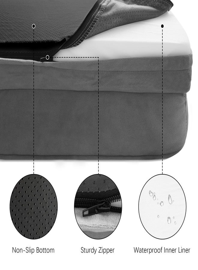 Spotted Play Orthopedic Dog Bed with Sides - Dog Sofa Beds for Medium Dogs, Supportive Foam Pet Couch Bed with Washable Removable Cover, Waterproof Lining and Non-Slip Bottom, Grey - M - Image 3