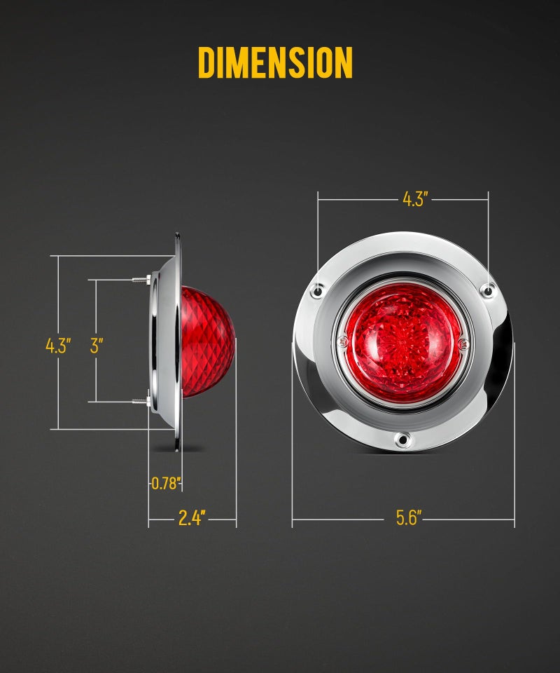 Partsam 2Pcs Watermelon Lights Red LED Stop Turn Tail Marker Lights Prismatic Lens with Chrome Base Replacement for Peterbilt Freightliner Trucks Trailers RVs Motohomes - Image 5