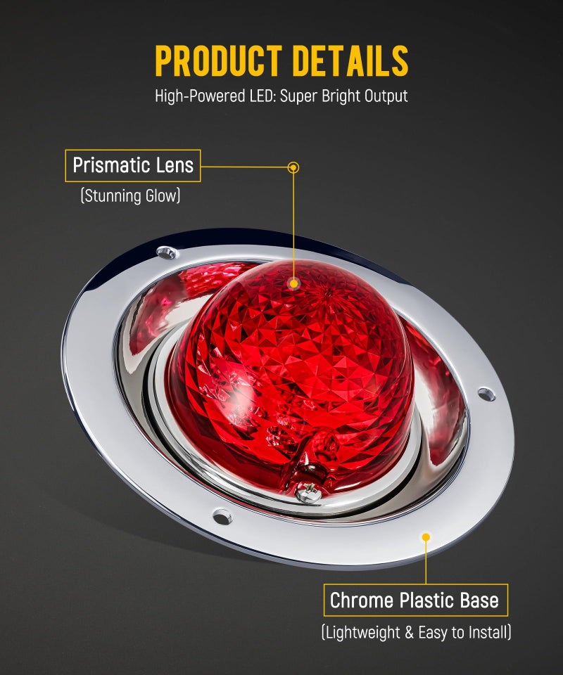Partsam 2Pcs Watermelon Lights Red LED Stop Turn Tail Marker Lights Prismatic Lens with Chrome Base Replacement for Peterbilt Freightliner Trucks Trailers RVs Motohomes - Image 2