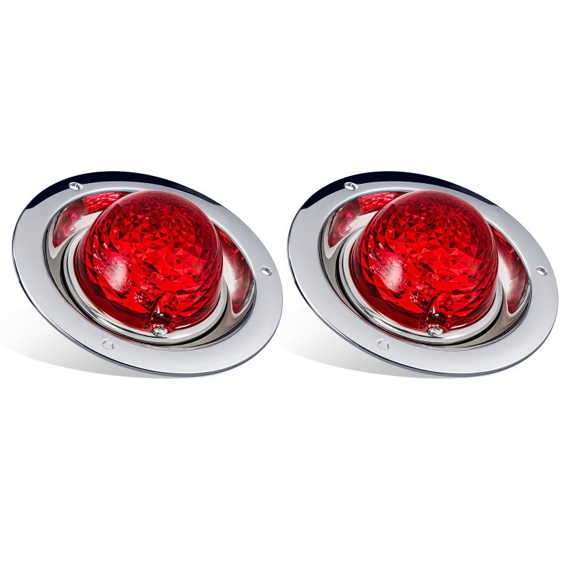 Partsam 2Pcs Watermelon Lights Red LED Stop Turn Tail Marker Lights Prismatic Lens with Chrome Base Replacement for Peterbilt Freightliner Trucks Trailers RVs Motohomes - Image 1