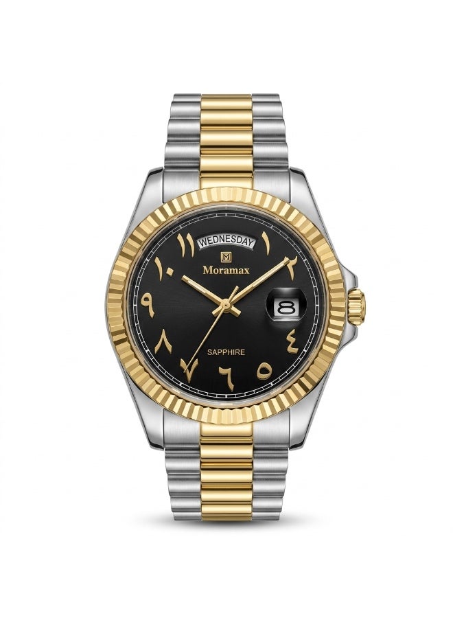 Moramax Men's Luxury Gold-Tone Watch Sapphire Crystal & Day Date Display - Image 1
