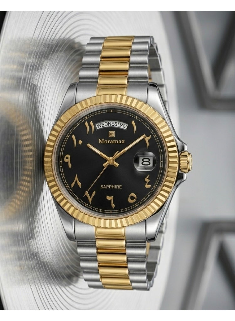 Moramax Men's Luxury Gold-Tone Watch Sapphire Crystal & Day Date Display - Image 3
