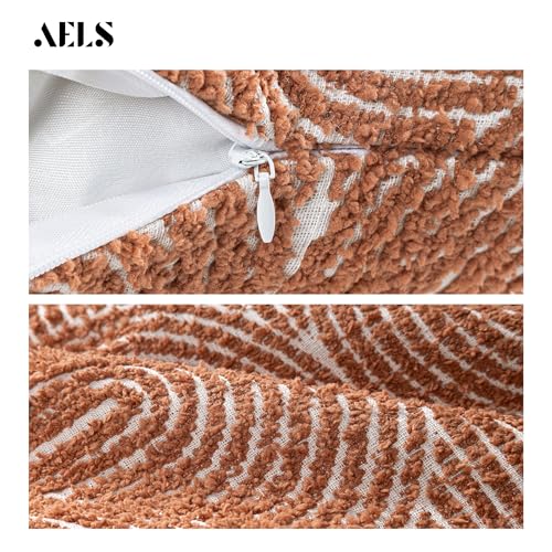 AELS Boho Decorative Textured Throw Pillow Covers 18x18, Organic Modern Mid Century Rainbow Tufted Pillow Case, Farmhouse Rustic Geometric Woven Cushion Case for Bed Couch Sofa, Burnt Orange - Image 5