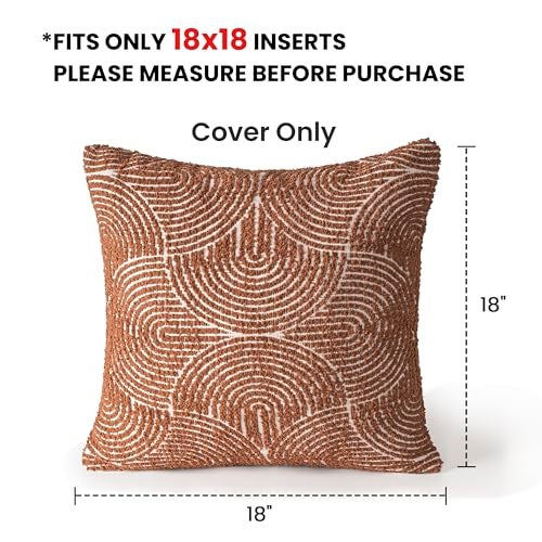 AELS Boho Decorative Textured Throw Pillow Covers 18x18, Organic Modern Mid Century Rainbow Tufted Pillow Case, Farmhouse Rustic Geometric Woven Cushion Case for Bed Couch Sofa, Burnt Orange - Image 2