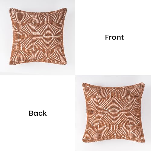 AELS Boho Decorative Textured Throw Pillow Covers 18x18, Organic Modern Mid Century Rainbow Tufted Pillow Case, Farmhouse Rustic Geometric Woven Cushion Case for Bed Couch Sofa, Burnt Orange - Image 4