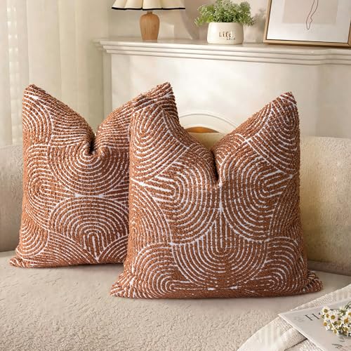 AELS Boho Decorative Textured Throw Pillow Covers 18x18, Organic Modern Mid Century Rainbow Tufted Pillow Case, Farmhouse Rustic Geometric Woven Cushion Case for Bed Couch Sofa, Burnt Orange - Image 1