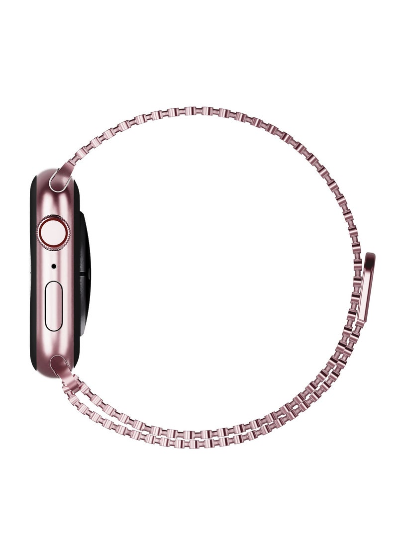 yalilai Magnetic Metal Mesh Loop Band for Apple Watch 38mm 40mm 41mm 42mm, Women Buckle-free Breathable Replacement Stainless Steel Mesh Strap for iWatch Series 10 9 8 7 SE 6 5 4 3 2 1, Rose Pink  - Image 3
