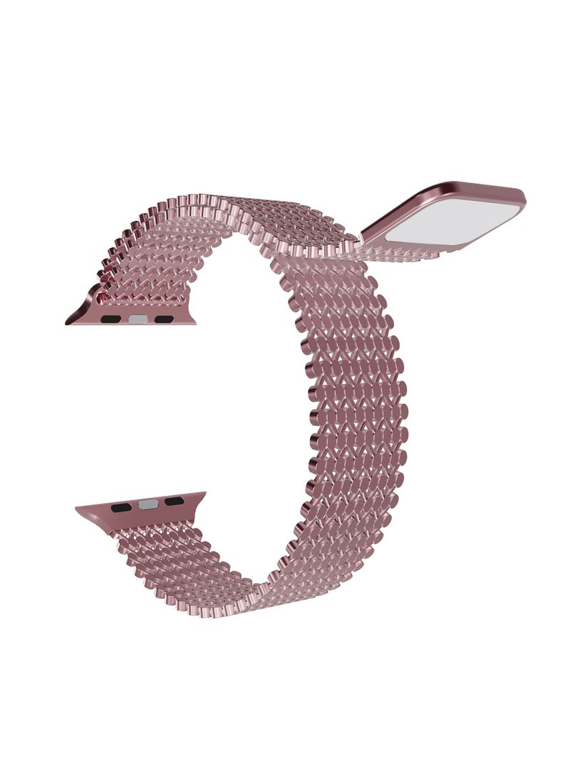 yalilai Magnetic Metal Mesh Loop Band for Apple Watch 38mm 40mm 41mm 42mm, Women Buckle-free Breathable Replacement Stainless Steel Mesh Strap for iWatch Series 10 9 8 7 SE 6 5 4 3 2 1, Rose Pink  - Image 2
