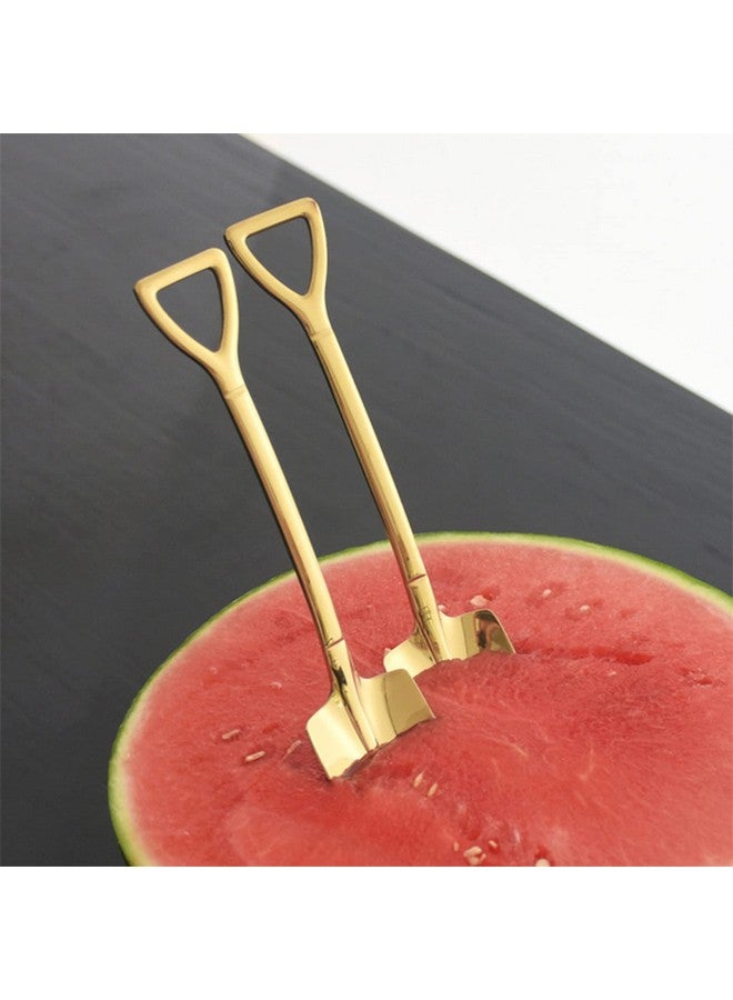 Setaria Viridis Shovel Spoon Dessert Spoons- 4pcs Ice Cream Spoon Gold Shovel Shape Spoons Mini Long Handle Coffee Afternoon Teaspoon for Home Kitchen Restaurant Party (gold) - Image 4