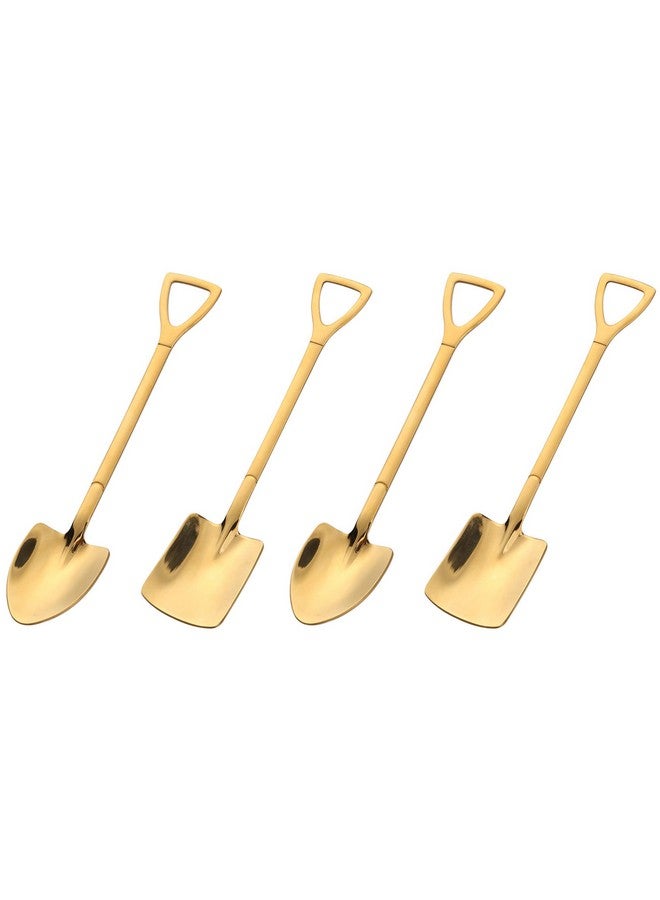 Setaria Viridis Shovel Spoon Dessert Spoons- 4pcs Ice Cream Spoon Gold Shovel Shape Spoons Mini Long Handle Coffee Afternoon Teaspoon for Home Kitchen Restaurant Party (gold) - Image 1