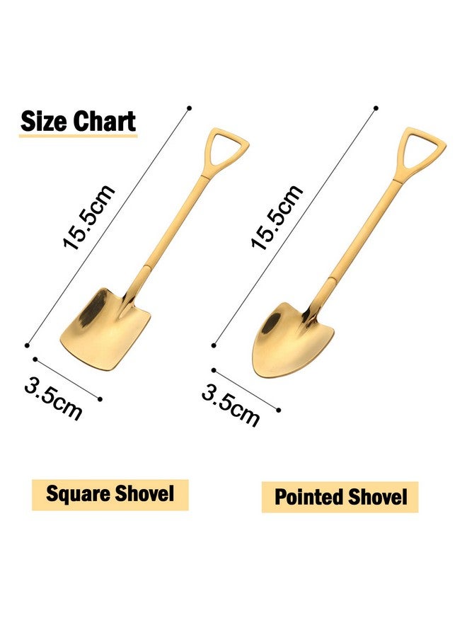 Setaria Viridis Shovel Spoon Dessert Spoons- 4pcs Ice Cream Spoon Gold Shovel Shape Spoons Mini Long Handle Coffee Afternoon Teaspoon for Home Kitchen Restaurant Party (gold) - Image 5