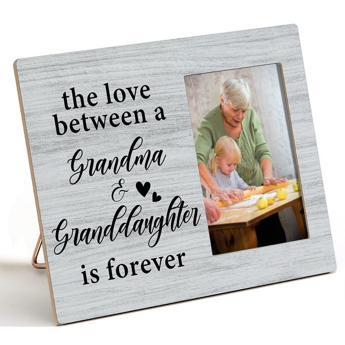 THE LOVE BETWEEN A GRANDMA AND GRANDDAUGHTER IS FOREVER WOOD PICTURE FRAME RUSTIC WOODEN PHOTO FRAME FOR TABLETOP OR WALL DISPLAY FOR 4X6 PHOTO NANA GRANDMOTHER GRANDDAUGHTER GIFT