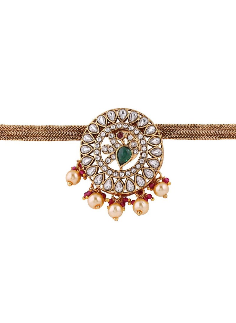 Priyaasi Plated Stone Studded  Beaded Floral Pattern Chocker Jewellery Set  - Image 3
