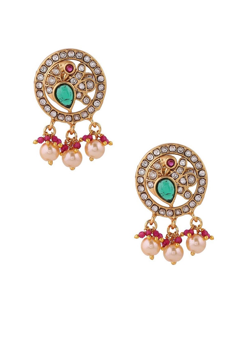 Priyaasi Plated Stone Studded  Beaded Floral Pattern Chocker Jewellery Set  - Image 4